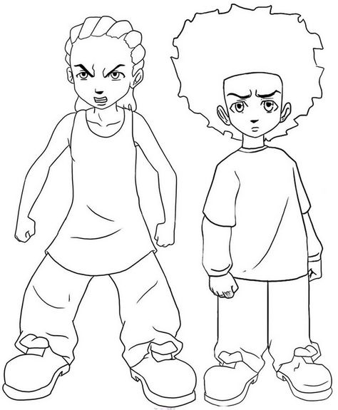 Huey and Riley Coloring Page of Boondocks The Boondocks Coloring Page, Cartoon Line Art Character Design, Riley Boondocks Drawings, Boondocks Coloring Pages, The Boondocks Drawings, Boondocks Drawings Easy, Drawing Boondocks, Boondocks Drawings Pencil, Boondocks Sketch