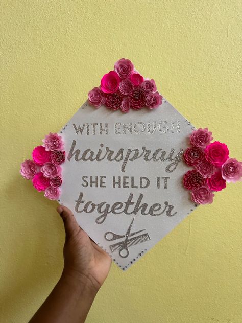 Cosmetology Cap Decoration Graduation, Cosmetologist Graduation Cap, Cosmo Graduation Cap, Cosmetology Grad Cap Ideas, Cosmetology Grad Cap, Cosmetology Graduation Cap Ideas, Cosmetology Caps For Graduation, Graduation Cap Designs Cosmetology, Cosmotology Party Ideas Graduation