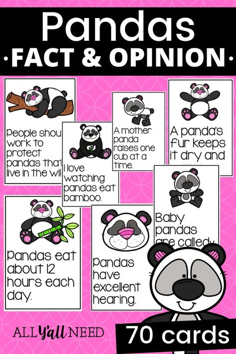 Pandas are such a fun animal to learn about this is a small group or whole class activity. Ellen Murfin Panda Bear Activities, Panda For Kids, Slp Classroom, Reading Strategies Anchor Charts, Panda Facts, Good Truth Or Dares, Facts And Opinions, Panda Day, Truth Or Dare Questions