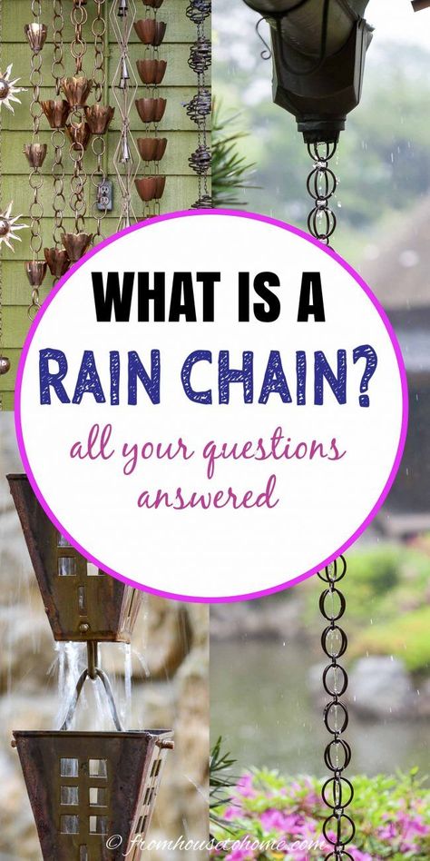 Chain Water Drain, Rain Chimes Diy, Rain Spout Drainage Downspout Ideas, Diy Rain Chain How To Make, Rain Chains Gutter Downspout Ideas, Pictures Of Rain, How To Make A Rain Chain, Rain Chain Installation, Rain Chain Diy