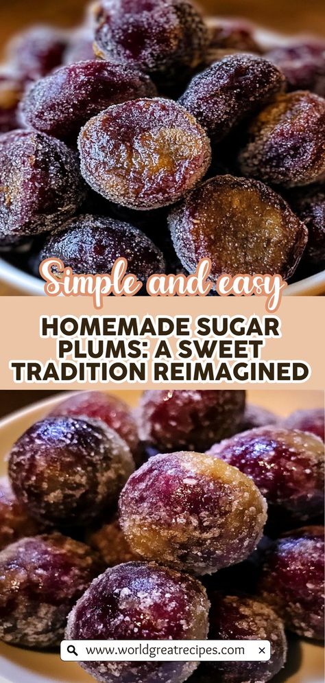 Bring the joy of the season to your kitchen with our easy sugar plums recipe! These delightful confections, made from wholesome ingredients like figs and dates, are rolled in sugar and spices for a festive flair. Not only are they perfect for holiday celebrations, but they also make a thoughtful gift for loved ones. Learn how to create these charming treats that evoke holiday cheer and nostalgia. Plum Recipes Easy, Sugar Plum Recipes, Plum Recipe, Sugared Plums, Fig Rolls, Holiday Finger Foods, Sugar Plum Christmas, Christmas Appetizer Recipes, Easy Make Ahead Appetizers