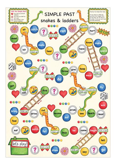 SIMPLE PAST Game      #übungenfürzwischendurch -  🐍 Snakes & ladders: SIMPLE PAST  🐍 Let your students practise irregular verbs with fun! They practise the irregular verb forms as they move along the board. They will also have the chance to use the tense when speaking about their last weekend and ask questions.Find even more SNAKE & LADDERS board games here (click on the picture):Here you’ll find more great resources for your English class!Tags: Unregelmäßige Verben, Englisch, English, Englisc English Games For Kids, Irregular Verb, Teach English To Kids, Simple Past, Simple Past Tense, English Teaching Materials, English Activities For Kids, Verb Forms, English Exercises