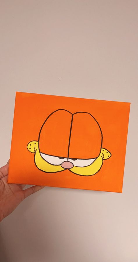 Garfield Painting Easy, Garfield Canvas Painting, Simple Paintings Cartoon, Easy Paintings Characters, Easy Painting Cartoon, Easy Character Paintings, Elmo Painting Canvas, Simple Cartoon Paintings On Canvas, Matching Canvas Painting Ideas