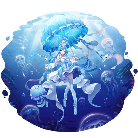 Character Splash Art Pose, Jellyfish Character Design, Water Character Design, Jellyfish Oc, Genshin Ocs, Ocean Princess, Jellyfish Pictures, Jellyfish Art, Motion Graphics Inspiration