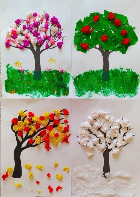 Tree Study, Seasons Activities, Preschool Arts And Crafts, Preschool Art Activities, Autumn Crafts, Fall Crafts For Kids, Classroom Crafts, Art Drawings For Kids, Paper Crafts Diy Kids