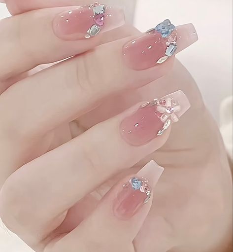 xiao hong shu nails with gems xhs #xhs #xiaohongshu #nails #nailart #princess #royalcore #expensive #richlifestyle #naildesign #nailpolish #nailsofinstagram #nailideas Xiao Hong Shu Nail, Xiao Hong Shu Nails, Xiaohongshu Nails, Nails With Gems, Future Painting, J Nails, Princess Nails, Nails Nailart, Blue Nails