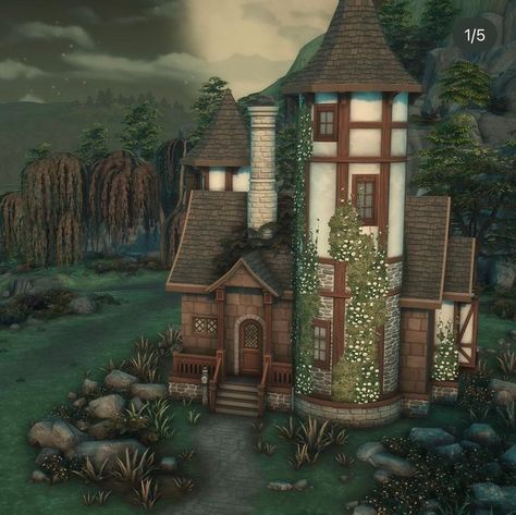 Sims 4 Medieval House, Sims 4 Witch Cottage, Sims 4 Spellcaster House, Sims 4 Witch House, Sims4 Houses, Ts4 Builds, Sims Lots, Sims 2 House, Sims 4 Cottage