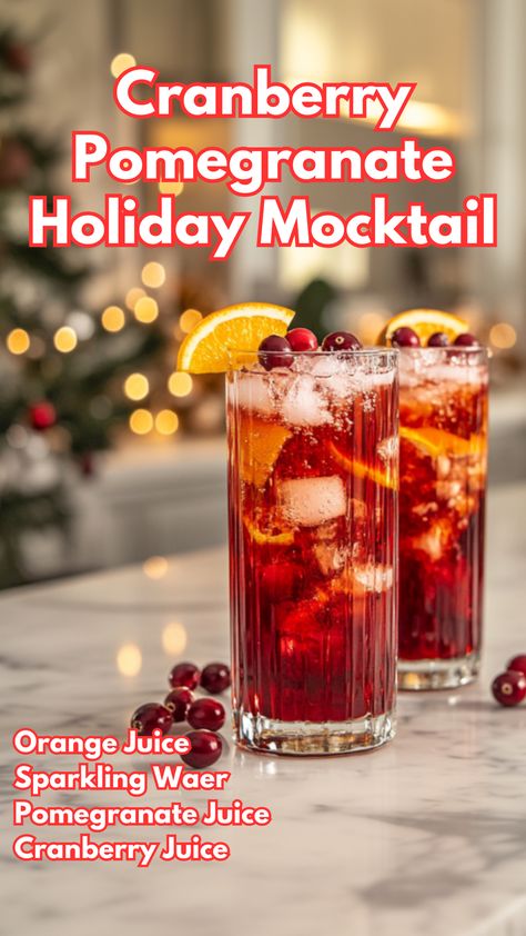 Thanksgiving Mocktails, Christmas Mocktail Recipes, Christmas Mocktail, Cranberry Mocktail, Pomegranate Drinks, Cocktail Cards, Holiday Mocktail, Cranberry Pomegranate, Christmas Mocktails