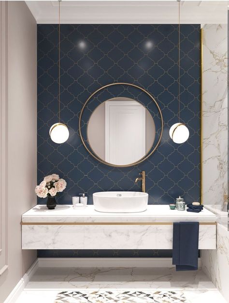 Modern Blue Bathroom, Room Ideas Bathroom, Washbasin Design, Latest Interior Design Trends, Bathroom Inspiration Modern, Bathroom Decor Luxury, Washroom Design, Ideas Room, Vanity Bathroom