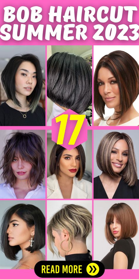 Summer 2023 Bob Haircuts: Welcome to our 'Summer 2023 Bob Haircuts' board, a comprehensive collection of stylish bob hairstyles that are trending for Summer 2023. This board caters to a diverse range of tastes and hair types - from sleek, straight bob haircuts to shaggy, textured styles, from short, chic bobs to longer, flowing variants. You'll find plenty of inspiration for fine hair, with short stacked bobs adding volume and dimension. Best Bob Haircuts 2023, Summer Haircuts Short Hair, Best Bobs For 2023, Long Hair Bobs For Women, Bob Hair Styles 2023, Bob Hairstyle Women 2023, Short Bob 2023 Trends, Trendy Short Bobs 2023, Bob Haircuts 2023 Trends