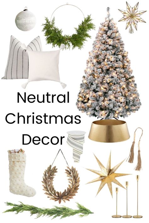 White, cream, gray and gold make beautiful neutral Christmas decor. Simple yet elegant. #jenuinehome #christmasdecor #christmas2020 #christmasornaments #christmastree #christmasstocking #christmashomedecor #whitestocking #christmasgarland #christmaswreath #pinkandwhitechristmas #whiteandgoldchristmas #goldcandlesticks #flockedchristmastree #neutralchristmas #neutralchristmasdecor #whitechristmasdecor Green And Black Decor, Christmas Decor Simple, Green Christmas Decor, Christmas Nostalgia, Cedar Wreath, Neutral Green, Wood And Fabric, Neutral Christmas Decor, Golden Christmas