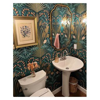 Scotts Valley - Eclectic Remodel - Eclectic - Powder Room - San Francisco - by J. Jordan Creative | Houzz Wallpaper Powder Room Ideas, Wallpaper Half Bath, Half Bath Wallpaper, Wallpaper Staircase, Small Powder Room Wallpaper, Wallpaper Powder Room, Half Bath Remodel, Powder Room Ideas, Miami Interiors