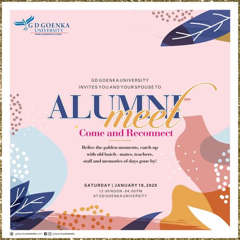 Alumni Meet Decoration, Alumni Meet Poster, Alumni Event Ideas, Alumni Homecoming, School Post, Student Christmas Gift Ideas, Meeting Template, Alumni Events, Wedding Ceremony Decorations Outdoor