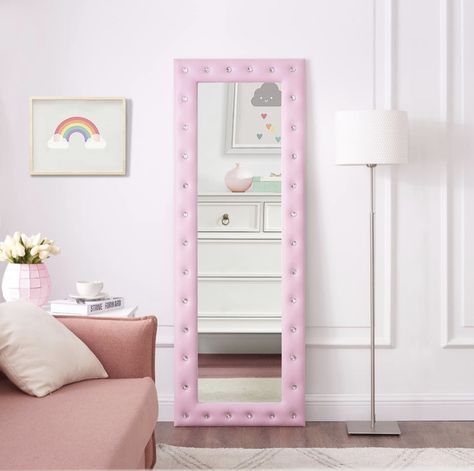 Tufted Mirror, Full Length Mirror In Bedroom, Large Floor Mirror, Mirror Standing, Mirror Full Length, Aesthetic Interior Design, Bedroom Frames, Full Length Mirror Wall, Full Body Mirror