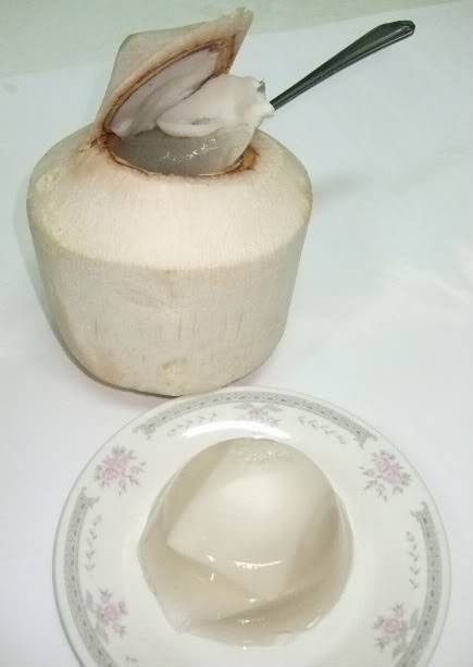 I love this coconut jelly! They sell it frozen but it's cheaper to make your own. Very refreshing if you can find fresh young coconuts. I... Coconut Jelly Recipe, Vietnamese Sweets, Coconut Water Smoothie Recipes, Fruit Drinks Recipes, Dessert Coconut, Agar Agar Jelly, Coconut Meat, Honeycomb Cake, Agar Jelly