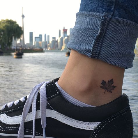 Toronto, Canada  Maple Leaf Tattoo insta: @_tracydias Maple Leaf Tattoos, Fall Leaves Tattoo, Canadian Tattoo, Canada Tattoo, Tattoo Toronto, Diy Tattoo Permanent, Glyph Tattoo, Hp Tattoo, Autumn Tattoo