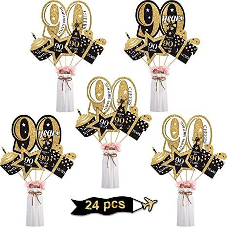 Amazon.com: Blulu Birthday Party Decoration Set Golden Birthday Party Centerpiece Sticks Glitter Table Toppers Party Supplies, 24 Pack (90th Birthday) : Toys & Games 90th Birthday Party Theme, 50th Birthday Party Centerpieces, 90th Birthday Centerpiece, 50th Birthday Table Decorations, Golden Birthday Party, 90th Birthday Party Decorations, Kids Party Centerpieces, 90th Birthday Decorations, 90th Birthday Party