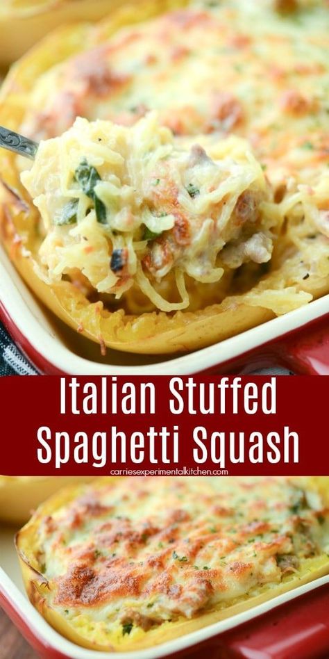 Stuffed Recipes, Sausage And Spaghetti Squash, Healthy Squash Recipes, Spaghetti Squash Recipes Healthy, Spaghetti Squash Recipes Easy, Stuffed Spaghetti Squash, Low Carb Meal, Spaghetti Squash Recipes, Sweet Italian Sausage