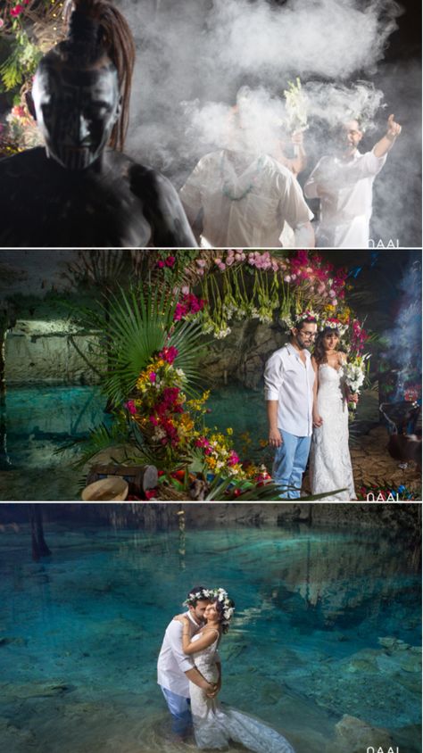 Cenote Wedding with a Mayan shaman into the cenotes of Yucatan. Closed by Tulum. Naal Wedding Photography Mayan Shaman, Cenote Wedding, Mayan Wedding, Spiritual Wedding, Boda Mexicana, Wedding 2024, 10 Year Anniversary, Mexico Wedding, Year Anniversary