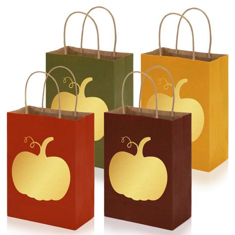 PRICES MAY VARY. Package Includes - You will receive 36pcs kraft paper bags in 4 different designs, 9pcs for each type, sufficient quantity can meet your various needs for daily use and party favors. Delicate Design - The gift bags are printed with gold pumpkin, and taking classic fall colors as the background, green, orange, red and brown, festive and attractive, perfect for gift wrapping, especially for autumn holiday. Quality Material - The gift bags are made of good quality kraft paper, bags Pumpkin Goodie Bags, Party Favors Fall Theme, Fall Party Rectangular Bags, Fall Goodie Bags For Adults, Brown Fall Party Bags, Fall Tote Bag As Gift, Fall Party Themes, Gold Pumpkins, Pumpkin Candy