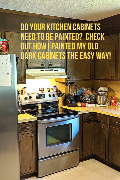 How To Redo Dark Kitchen Cabinets, Redo 70s Kitchen Cabinets, Painting Walnut Kitchen Cabinets, Diy Dark Kitchen Cabinets Makeover, How To Paint Old Cabinets Kitchens, Painted Farmhouse Cabinets, Paint Old Kitchen Cabinets Diy, How To Paint Old Cabinets, Painting Dark Kitchen Cabinets