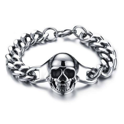 New Fashion jewelry Style Boy Skull bracelet Metal wristlet Men bracelet Stainless steel Bangles Boyfriend Gift Punk Style Men, Skull Bracelet Men, Sinful Clothing, Mens Vintage Jewelry, Biker Bracelet, Biker Chain, Gothic Bracelet, Stainless Steel Bracelet Men, Men's Bracelets