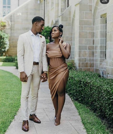 Engagement Shoot Outfit Black Couple, Black And Brown Couples Outfit, Black Couples Engagement Pictures Formal, Couple Formal Outfits, Black Couple Elegant Photoshoot, Black Couple Outfits, Brown Wedding Themes, Interracial Couple Engagement Photos, Married Af