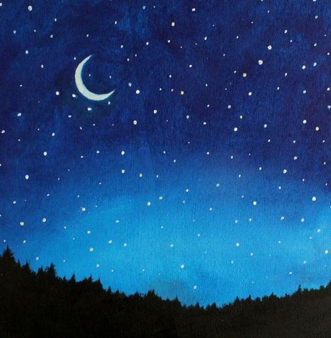 Gouache Landscapes, Night Sky Drawing, Sky Drawing, Night Sky Painting, Easy Canvas Painting, Sky Painting, Night Painting, Sky Art, Stars At Night