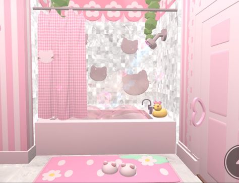 Cutecore Bloxburg House, Adopt Me Small House Ideas, Hello Kitty Bathroom, Royal Room, Blocksburg Room Ideas￼, Minecraft Banner Designs, Adopt Idea, Kawaii Games, Hello Kitty House