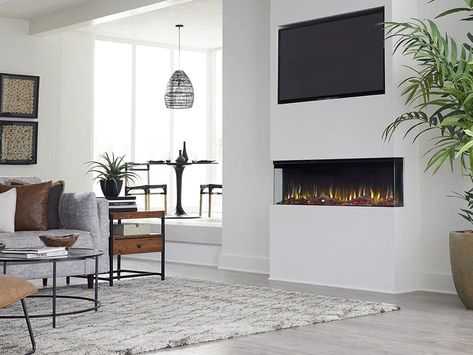 Touchstone Sideline Infinity 3-Sided Smart 60-inch WiFi-Enabled Electric Fireplace - 80046 - Built-in - 60 Color Combinations - 1500/750 Watt Heater (68-88°F Thermostat) - Black - Log & Crystals Large Electric Fireplace, 3 Sided Fireplace, Fireplace Dimensions, Fireplace Style, Recessed Electric Fireplace, Bed Light, Black Fireplace, Bed Color, Wall Mount Electric Fireplace