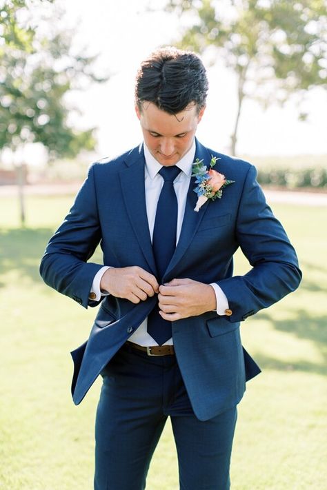 Grooms Attire Navy Blue, Groom Navy Suit Wedding, Navy Suit Spring Wedding, Groom Attire Spring, Grooms Blue Suit Wedding, Navy Blue Groomsmen Suits Fall Wedding, Navy Groom Attire, Men Wedding Colors, Navy Suit Navy Tie Wedding