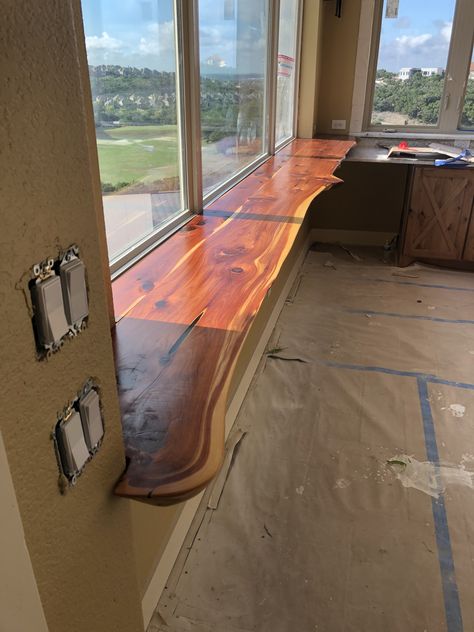 Windowsill Breakfast Bar, Live Edge Window Sill, Window Sill Diy, Window Breakfast Bar, Wood Window Sill, Epoxy Countertops, Window Sill Decor, Window Bars, Window Ledge