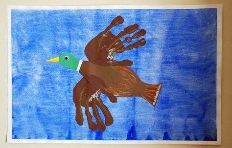 that artist woman: Migrating Ducks Art Project and Giveaway Results Handprint Duck, Migration Art, Ducks Art, Animal Adaptations, Construction Paper Crafts, Footprint Crafts, Bird Migration, Duck Art, Footprint Art