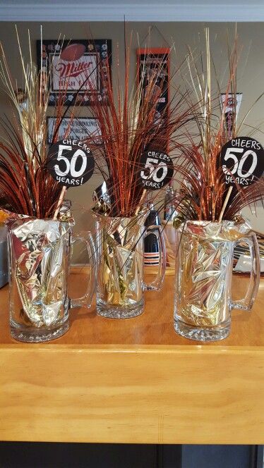 Beer mug decorations : Done ✔ 55th Birthday Party Ideas, 50th Birthday Party Ideas For Men, Beer Birthday Party, 50th Birthday Centerpieces, 90th Birthday Parties, 50th Birthday Party Decorations, Anniversaire Diy, 50th Birthday Decorations, Birthday Party Centerpieces