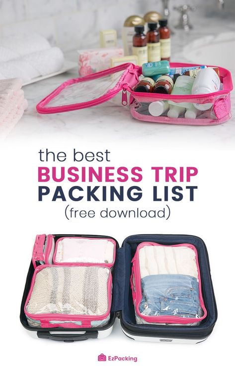 | How to Pack for a Business Trip | Going on a work trip or conference? You’ll need this FREE Printable Business Trip Packing List before you go. So you’ll pack the essentials and look good and feel good with work appropriate outfits! We also shared our favorite packing hack when you travel for work all the time, it’s these… #businesstrip #worktravel #businesstravelers #packinglist #freeprintable Work Travel Packing, Work Trip Packing List, Business Travel Packing, Business Trip Packing List, Business Trip Packing, Travel For Work, Work Appropriate Outfits, Trip Packing List, Weekend Packing