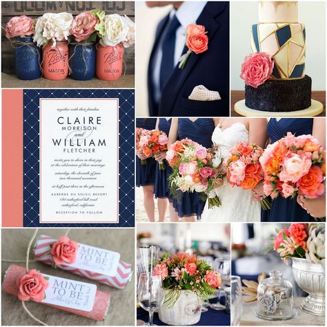 Coral And Royal Blue Wedding, Coral Wedding Themes, Coral Wedding Colors, Wedding Color Schemes Spring, Wedding Color Combinations, Square Wedding Cakes, Royal Blue Wedding, Coral Wedding, Wedding Theme Colors