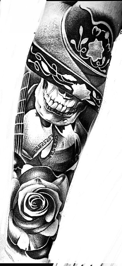 Charro Tattoo Design, Mariachi Tattoo, Mexican Skull Tattoos, Ocean Sleeve Tattoos, Chicano Tattoos Sleeve, Mexican Tattoo, G Tattoo, Aztec Tattoo Designs, Chicano Style Tattoo