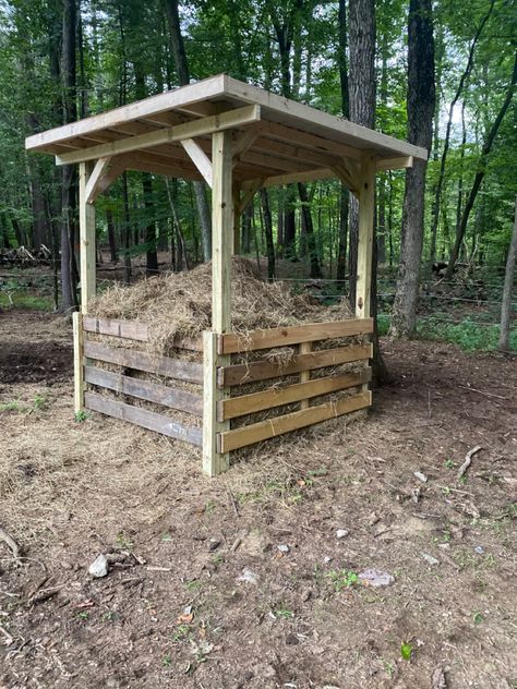 Diy Hay Storage Ideas, Hay Storage Ideas, Horse Hay Feeders, Hay Hut, Simple Horse Barns, Hay Shed, Hay Feeder For Horses, Cattle Feeder, Horse Feeder