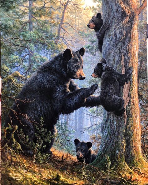 Black Bears Art, Bear Painting, Bear Paintings, Diamond Art Painting, Wildlife Paintings, Wildlife Artists, Animals Artwork, Bear Cubs, Bear Art