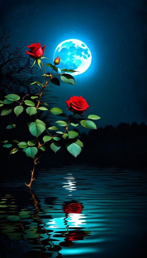 Nature images,  on ArtStation at https://www.artstation.com/artwork/8BwGn6 Beautiful Dark Background, Beautiful Rose Flowers Nature, Wallpaper Backgrounds Roses, Green Background Nature, Serene Wallpaper, Water Mirror, Glowing Moon, Flower Composition, Dark Red Roses