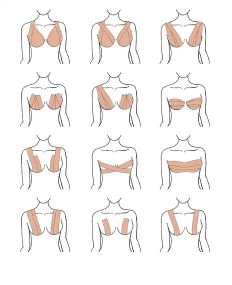 Different Ways To Tape chest Sewing Bra Cups Into Dress, Body Tape For Strapless Dress, Bra Tape Hacks, How To Use Body Tape For Breast, How To Tape Breast, Body Tape Hacks, How To Tape Large Breast, Italian Style Fashion Women, Diy Bra Top