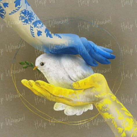 Unity Drawing, Peace Drawing, Peace Painting, Dove Pictures, Dove Of Peace, Support Ukraine, Ukrainian Flag, Ukrainian Art, Flag Art