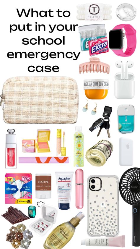 Back to school << School Emergency Kit, School Backpack Essentials, High School Bags, Preppy School Supplies, Everyday Bag Essentials, School Must Haves, After School Routine, School Bag Essentials, High School Survival