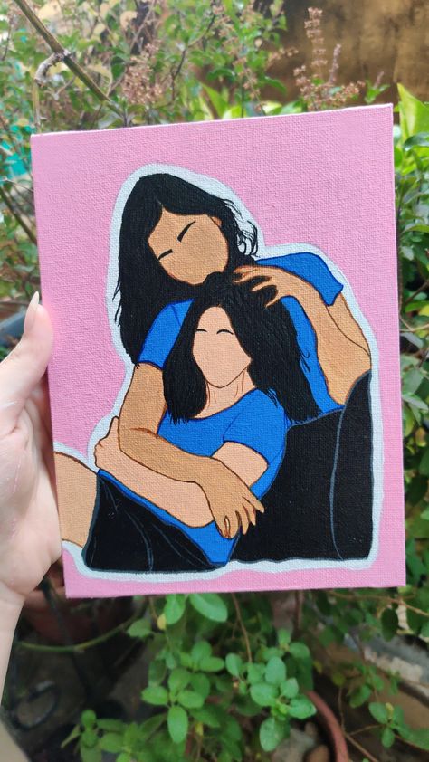 Drawing Ideas Sisters, 2 Friends Painting, Sister Art Aesthetic, Sisters Canvas Painting Ideas, Simple Paintings With Quotes, 2 Sisters Drawing Cute, Canvas Painting Ideas For Sister, Canvas Art For Friends Gift Ideas, Drawing For Sister Birthday