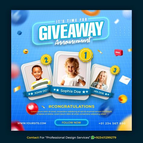 Social Media Giveaway Post Design, Giveaway Flyer Design Ideas, Giveaway Winner Graphic, Competition Social Media Design, Giveaway Social Media Design, Best Social Media Design, Reward Poster Design, Ad Banner Design Ideas, Giveaway Poster Design Ideas