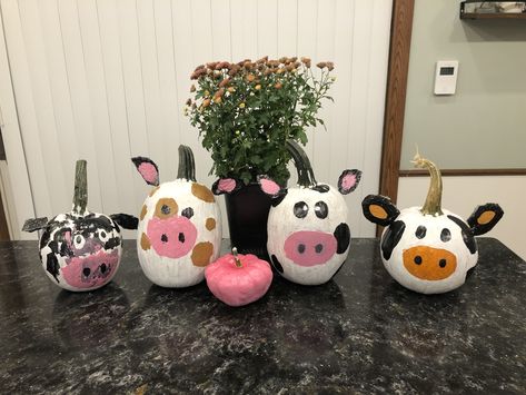 Cow Painted Pumpkin, Pig Pumpkin Painting, Pig Pumpkin, Creative Pumpkin Painting, Halloween Arts, Halloween Arts And Crafts, Painted Pumpkin, Creative Pumpkins, Cow Painting