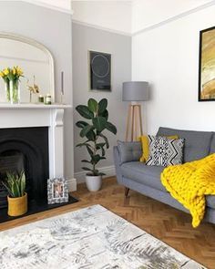 Suzie's Shaker Kitchen - Rock My Style | UK Daily Lifestyle Blog Mustard Living Rooms, Grey And Yellow Living Room, Yellow Decor Living Room, Furnitur Ruang Keluarga, Living Room Decor Gray, Yellow Living Room, Living Room Color Schemes, Trendy Living Rooms, Room Color Schemes