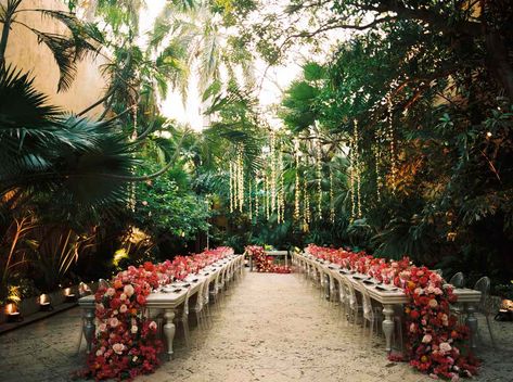 A Vibrant Destination Wedding in Cartagena, Colombia Colombian Wedding, Cartagena Wedding, Outdoor Wedding Lighting, Fairy Lights Wedding, Lights Wedding Decor, Romantic Candles, Floral Table Runner, Sweetheart Table, Popular Wedding