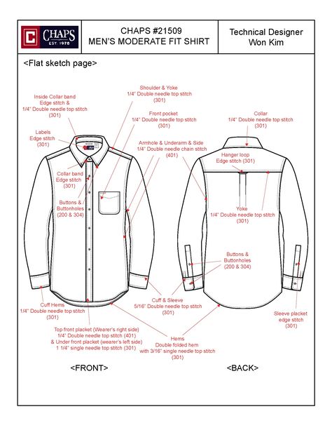 Men's Shirt(CHAPS) - Tech Pack :: Behance Menswear Technical Drawing, Men Technical Drawing, Techpacks Fashion, How To Draw Shirts, Shirt Tech Pack, Tech Pack Fashion, Fashion Tech Pack, Notch Collar Shirt, Fashion Design Classes