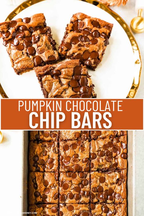 Pumpkin Chocolate Chip Cheesecake Bars, Pumpkin Chocolate Chip Blondies, Pumpkin Chocolate Chip Cookie Bars, Pumpkin Chocolate Bars, Best Dessert For Thanksgiving, Small Batch Pumpkin Bars, Chocolate Chip Pumpkin Bars, Pumpkin Chocolate Chip Bars, Bars With Chocolate Chips